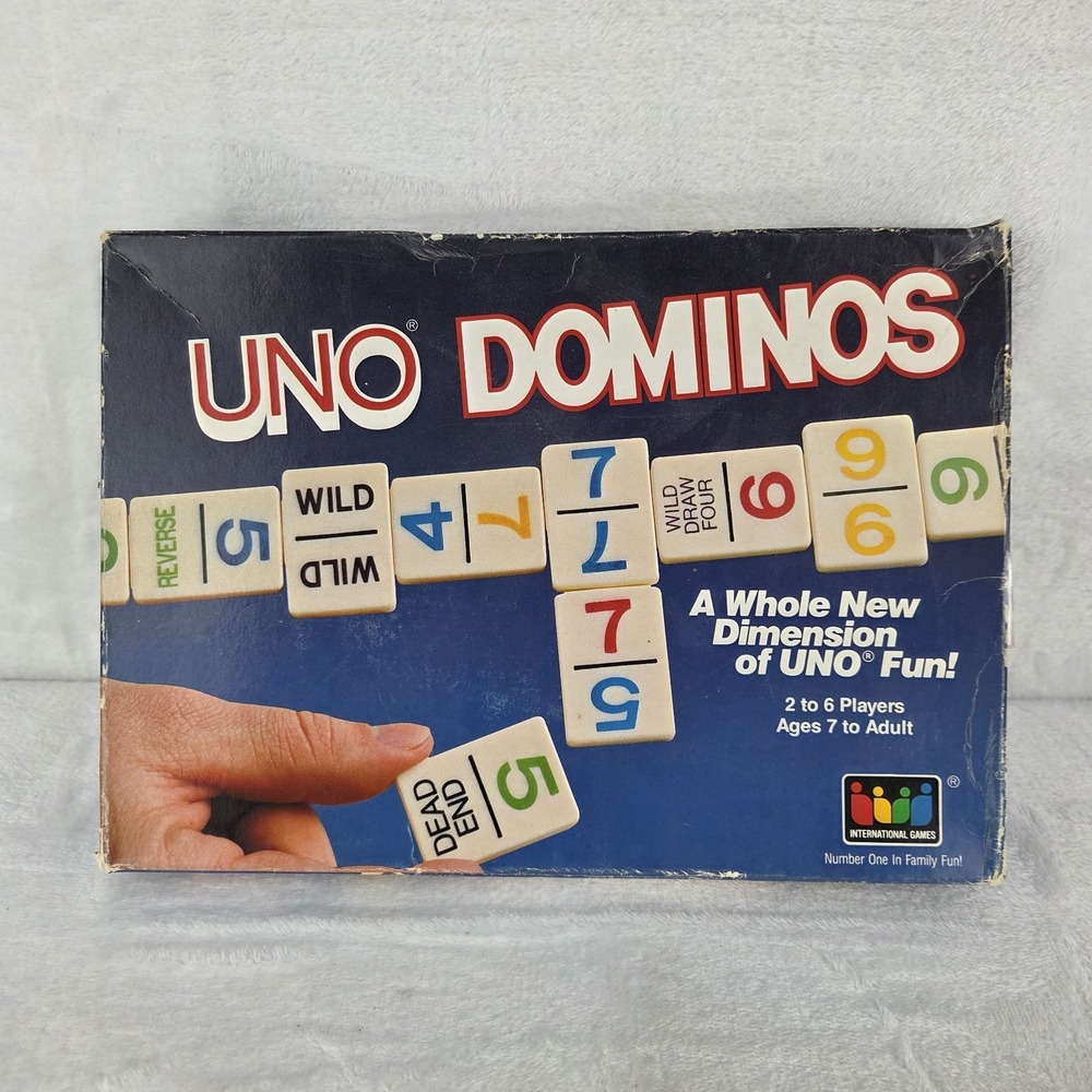 Vintage UNO Dominos Game 1986 International Games Complete 81 Tiles 6 Racks